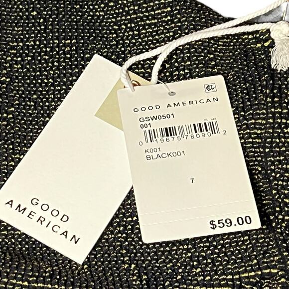 NWT Good American Always Fits Twisted Bikini Top Size 7 4X Swim Black Gold Shiny - Picture 6 of 6